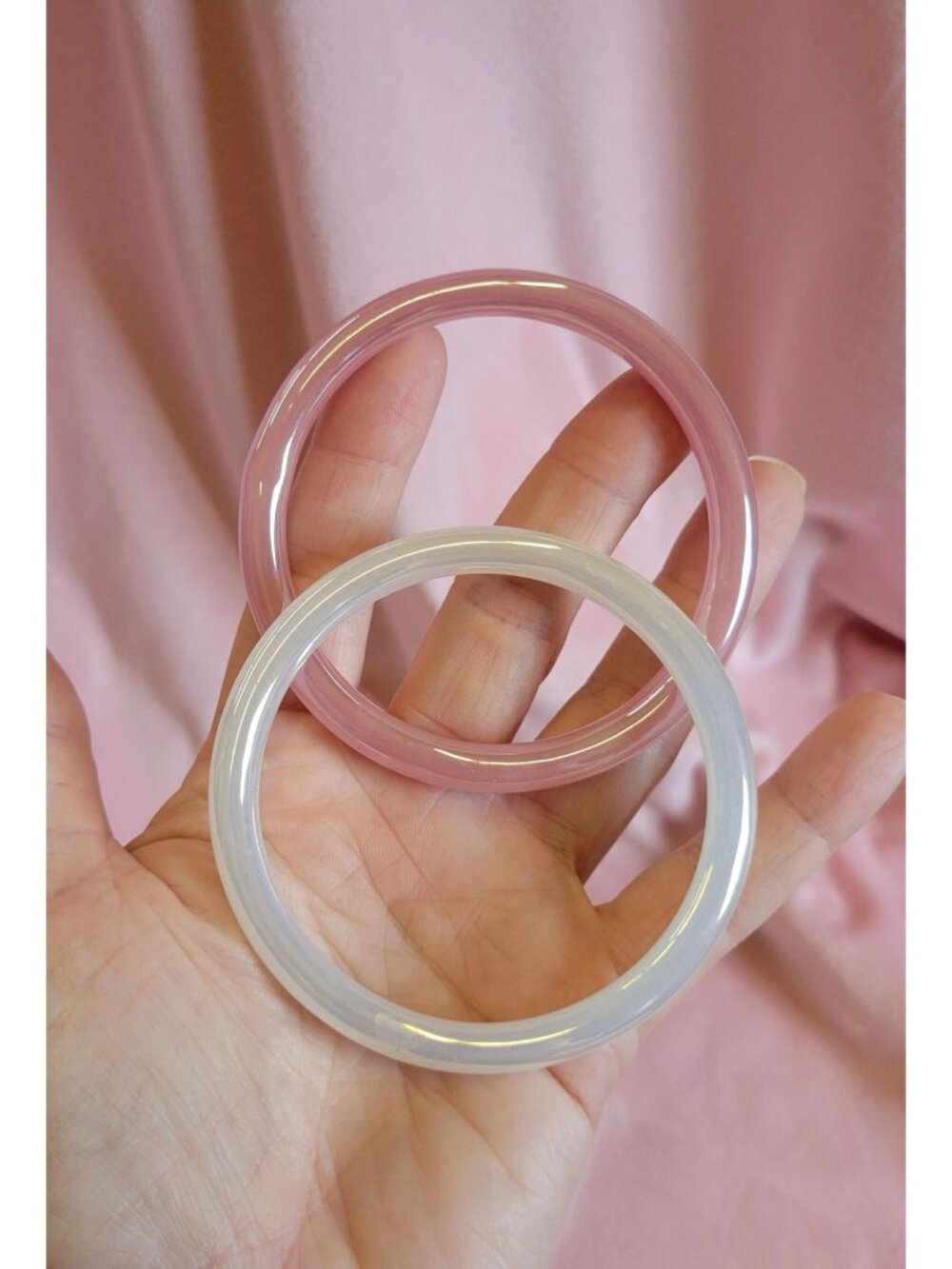 Vintage glass? Pink and white bangle bracelets B1A